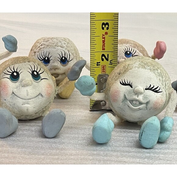 Lot of 6 VTG Anthropomorphic Snowball Head Shelf Sitters Painted Faces - Picture 3 of 12